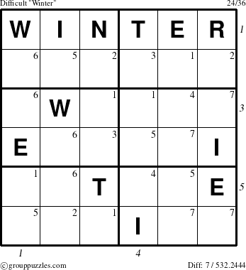 The grouppuzzles.com Difficult Winter puzzle for , suitable for printing, with all 7 steps marked