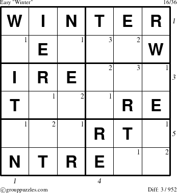 The grouppuzzles.com Easy Winter puzzle for , suitable for printing, with all 3 steps marked