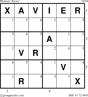 The grouppuzzles.com Medium Xavier puzzle for  with all 6 steps marked