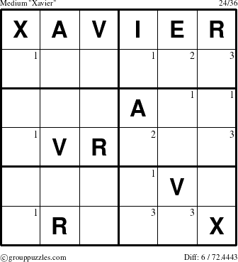 The grouppuzzles.com Medium Xavier puzzle for  with the first 3 steps marked