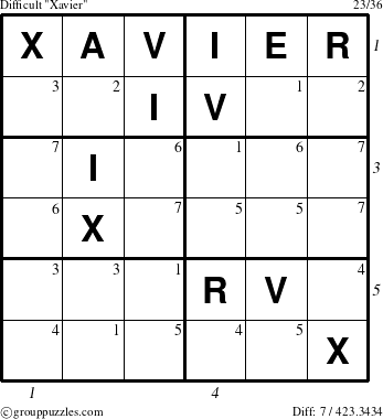 The grouppuzzles.com Difficult Xavier puzzle for  with all 7 steps marked