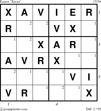 The grouppuzzles.com Easiest Xavier puzzle for , suitable for printing, with all 2 steps marked