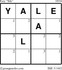 The grouppuzzles.com Easy Yale puzzle for  with the first 3 steps marked