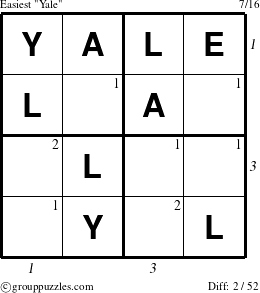 The grouppuzzles.com Easiest Yale puzzle for , suitable for printing, with all 2 steps marked