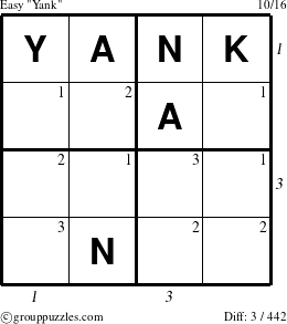 The grouppuzzles.com Easy Yank puzzle for  with all 3 steps marked