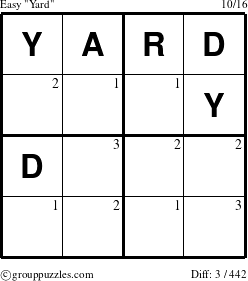 The grouppuzzles.com Easy Yard puzzle for  with the first 3 steps marked