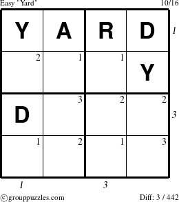 The grouppuzzles.com Easy Yard puzzle for  with all 3 steps marked