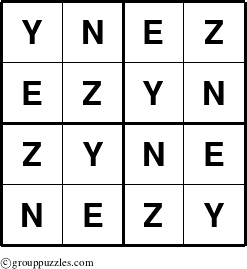 The grouppuzzles.com Answer grid for the Ynez puzzle for 