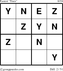 The grouppuzzles.com Easiest Ynez puzzle for 