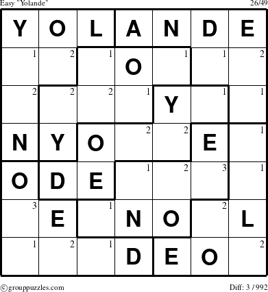 The grouppuzzles.com Easy Yolande puzzle for  with the first 3 steps marked