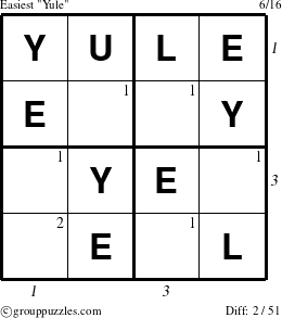 The grouppuzzles.com Easiest Yule puzzle for  with all 2 steps marked