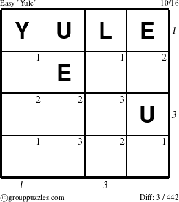 The grouppuzzles.com Easy Yule puzzle for , suitable for printing, with all 3 steps marked