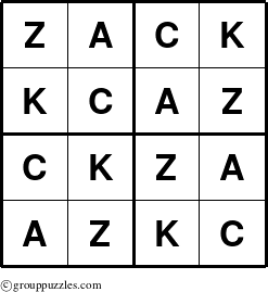 The grouppuzzles.com Answer grid for the Zack puzzle for 