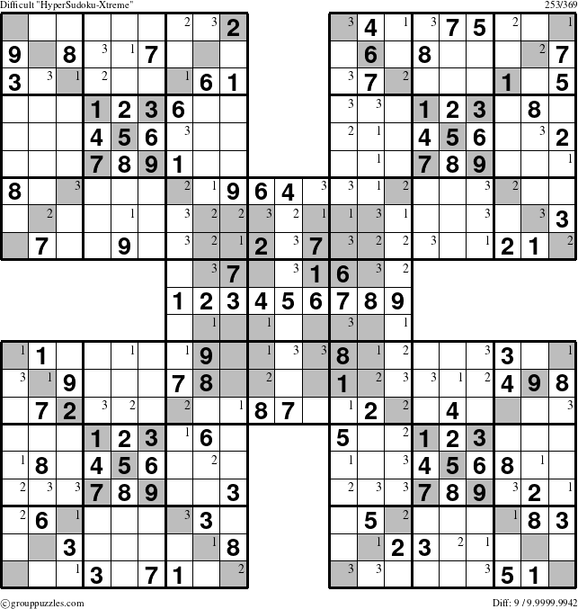 The grouppuzzles.com Difficult cover-HyperXtreme puzzle for  with the first 3 steps marked