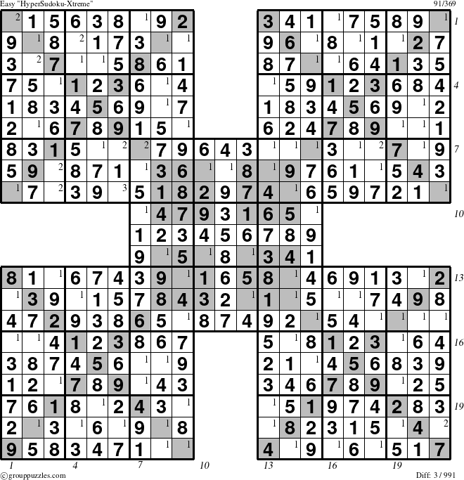 The grouppuzzles.com Easy cover-HyperXtreme puzzle for  with all 3 steps marked