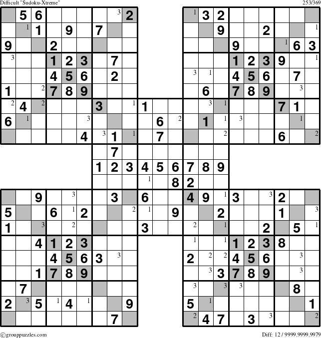 The grouppuzzles.com Difficult cover-Xtreme puzzle for  with the first 3 steps marked