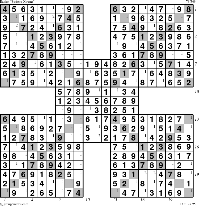 The grouppuzzles.com Easiest cover-Xtreme puzzle for  with all 2 steps marked