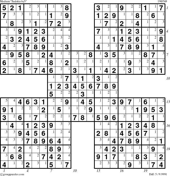 The grouppuzzles.com Medium cover-by5 puzzle for  with all 5 steps marked