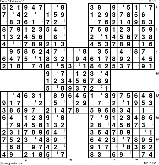 The grouppuzzles.com Easiest cover-by5 puzzle for  with all 2 steps marked