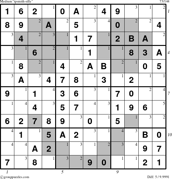 The grouppuzzles.com Medium tpsmith-silly puzzle for  with all 5 steps marked