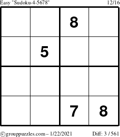 The grouppuzzles.com Easy Sudoku-4-5678 puzzle for Friday January 22, 2021