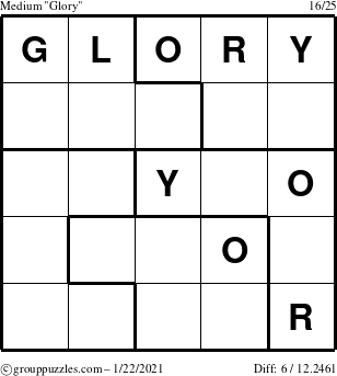 The grouppuzzles.com Medium Glory puzzle for Friday January 22, 2021