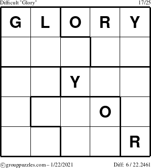 The grouppuzzles.com Difficult Glory puzzle for Friday January 22, 2021