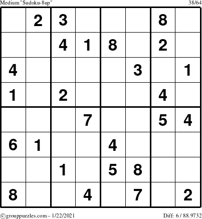 The grouppuzzles.com Medium Sudoku-8up puzzle for Friday January 22, 2021