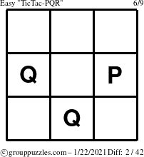 The grouppuzzles.com Easy TicTac-PQR puzzle for Friday January 22, 2021