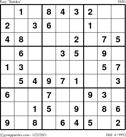 The grouppuzzles.com Easy Sudoku puzzle for Friday January 22, 2021