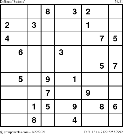 The grouppuzzles.com Difficult Sudoku puzzle for Friday January 22, 2021