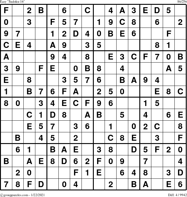 The grouppuzzles.com Easy Sudoku-16 puzzle for Friday January 22, 2021