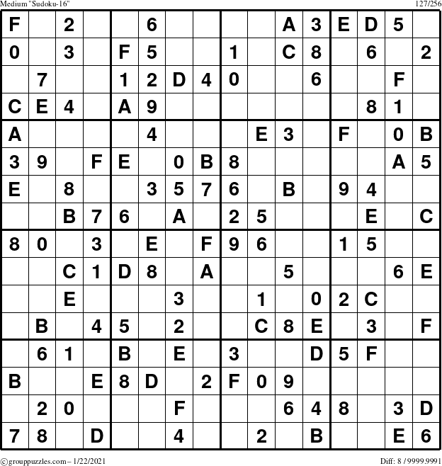 The grouppuzzles.com Medium Sudoku-16 puzzle for Friday January 22, 2021