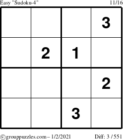 The grouppuzzles.com Easy Sudoku-4 puzzle for Saturday January 2, 2021