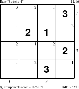 The grouppuzzles.com Easy Sudoku-4 puzzle for Saturday January 2, 2021 with all 3 steps marked