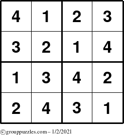 The grouppuzzles.com Answer grid for the Sudoku-4 puzzle for Saturday January 2, 2021