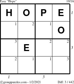 The grouppuzzles.com Easy Hope puzzle for Saturday January 2, 2021 with all 3 steps marked