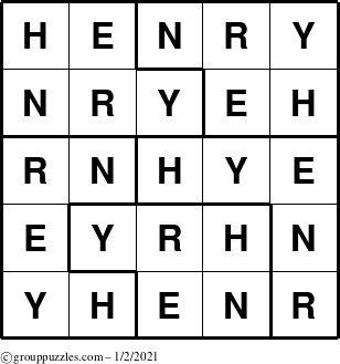 The grouppuzzles.com Answer grid for the Henry puzzle for Saturday January 2, 2021