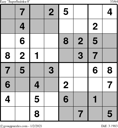 The grouppuzzles.com Easy SuperSudoku-8 puzzle for Saturday January 2, 2021