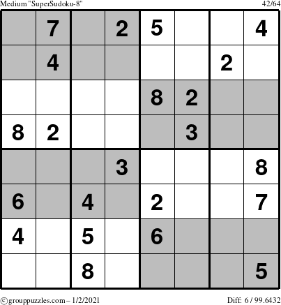 The grouppuzzles.com Medium SuperSudoku-8 puzzle for Saturday January 2, 2021