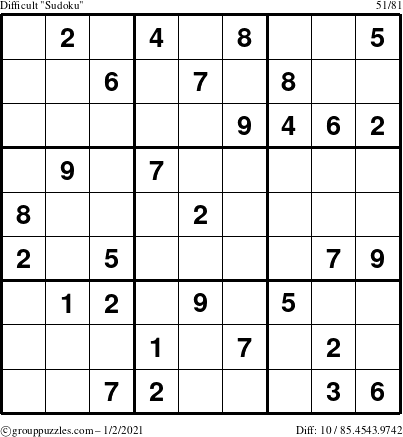 The grouppuzzles.com Difficult Sudoku puzzle for Saturday January 2, 2021