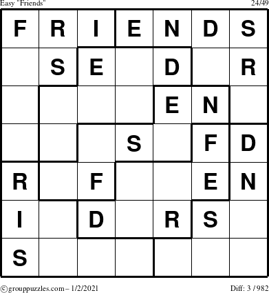 The grouppuzzles.com Easy Friends puzzle for Saturday January 2, 2021