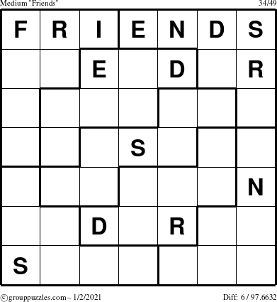 The grouppuzzles.com Medium Friends puzzle for Saturday January 2, 2021