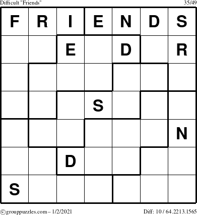 The grouppuzzles.com Difficult Friends puzzle for Saturday January 2, 2021