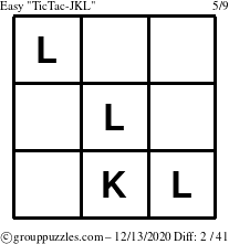 The grouppuzzles.com Easy TicTac-JKL puzzle for Sunday December 13, 2020