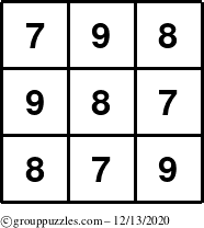 The grouppuzzles.com Answer grid for the TicTac-789 puzzle for Sunday December 13, 2020