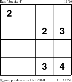 The grouppuzzles.com Easy Sudoku-4 puzzle for Sunday December 13, 2020