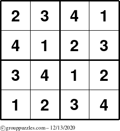 The grouppuzzles.com Answer grid for the Sudoku-4 puzzle for Sunday December 13, 2020