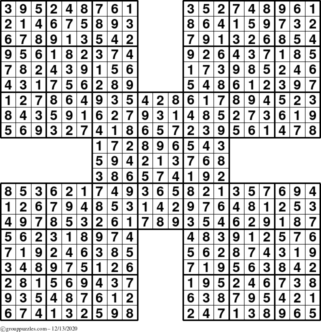 The grouppuzzles.com Answer grid for the Sudoku-by5 puzzle for Sunday December 13, 2020