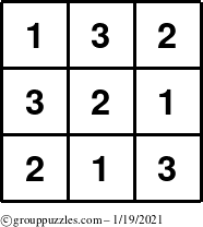 The grouppuzzles.com Answer grid for the TicTac-123 puzzle for Tuesday January 19, 2021